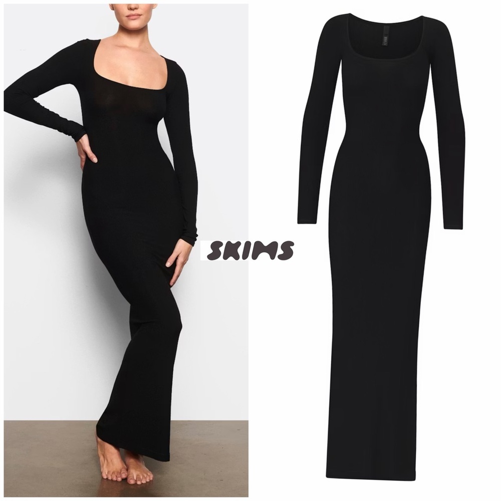 Like New - Skims Long Sleeve Dress in Onyx (XL)